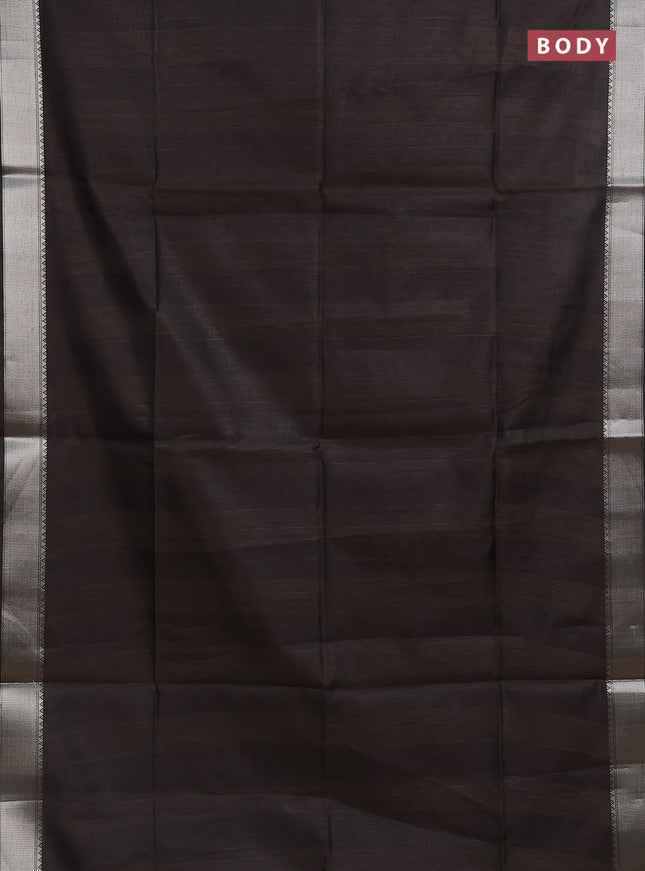 Semi dupion saree coffee brown and beige with plain body and madhubani printed pallu & blouse