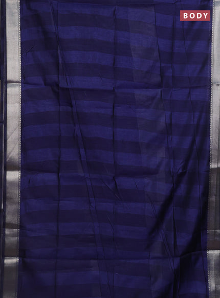 Semi dupion saree navy blue and beige with plain body and madhubani printed pallu & blouse