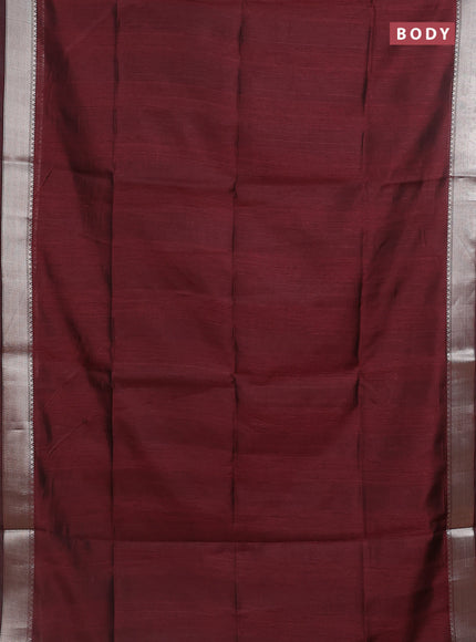 Semi dupion saree deep maroon and beige with plain body and madhubani printed pallu & blouse