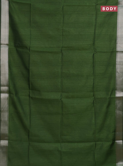 Semi dupion saree light green and beige with plain body and madhubani printed pallu & blouse