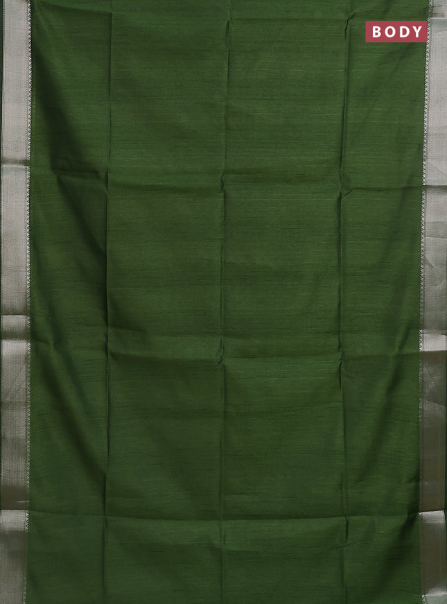 Semi dupion saree light green and beige with plain body and madhubani printed pallu & blouse