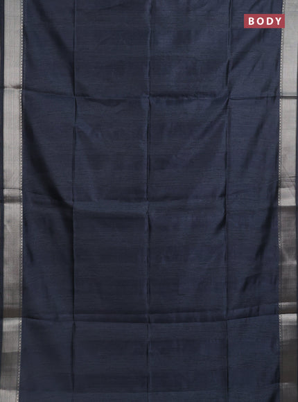 Semi dupion saree grey and beige with plain body and madhubani printed pallu & blouse