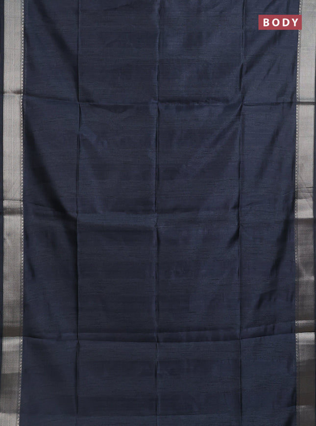 Semi dupion saree grey and beige with plain body and madhubani printed pallu & blouse