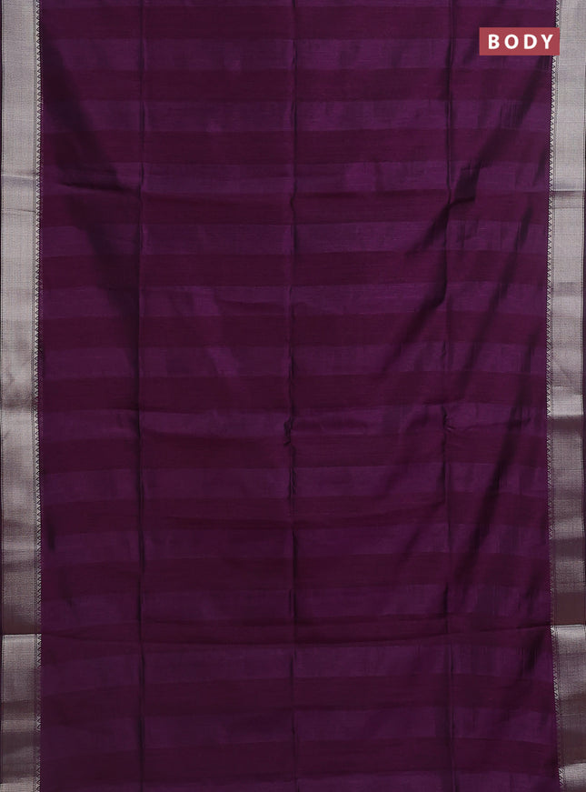 Semi dupion saree purple with plain body and madhubani printed pallu & blouse