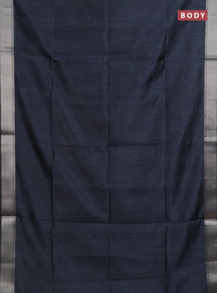 Semi dupion saree grey with plain body and madhubani printed pallu & blouse