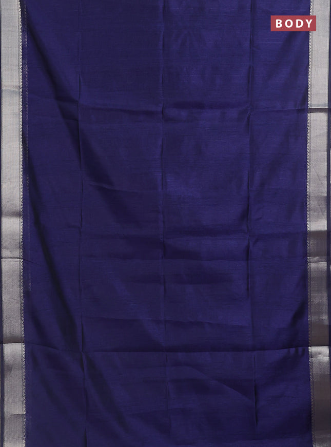 Semi dupion saree navy blue with plain body and madhubani printed pallu & blouse