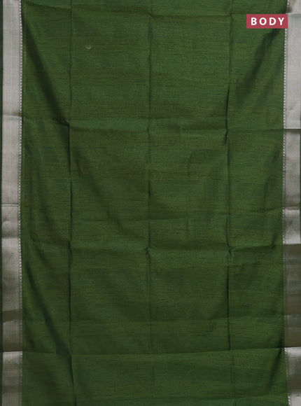 Semi dupion saree light green with plain body and madhubani printed pallu & blouse