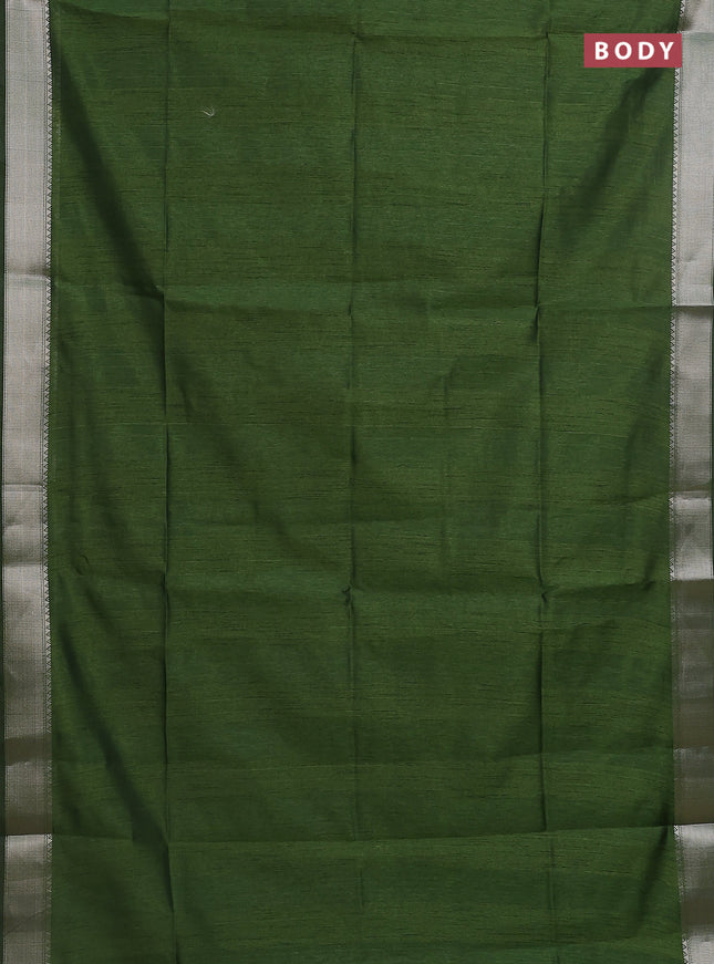 Semi dupion saree light green with plain body and madhubani printed pallu & blouse