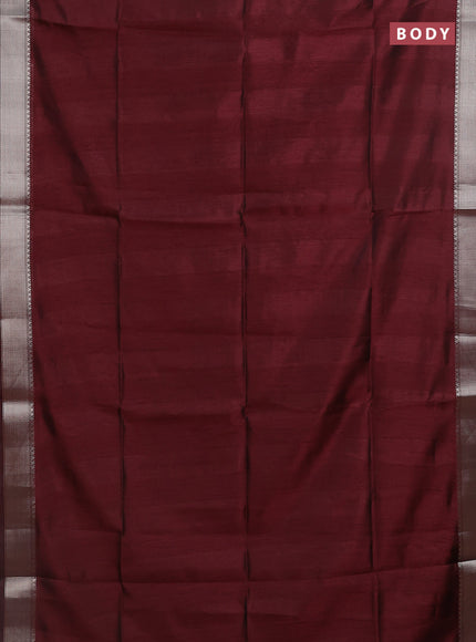 Semi dupion saree deep maroon with plain body and madhubani printed pallu & blouse