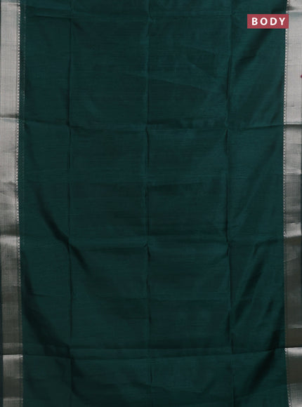 Semi dupion saree bottle green with plain body and madhubani printed pallu & blouse