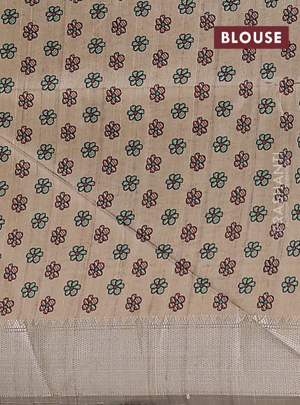 Semi dupion saree bottle green with plain body and madhubani printed pallu & blouse