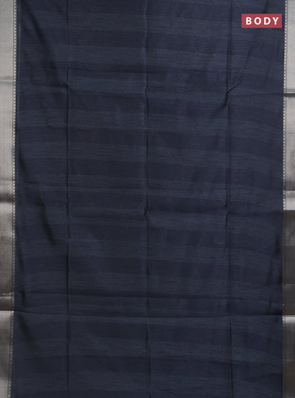 Semi dupion saree grey with plain body and madhubani printed pallu & blouse