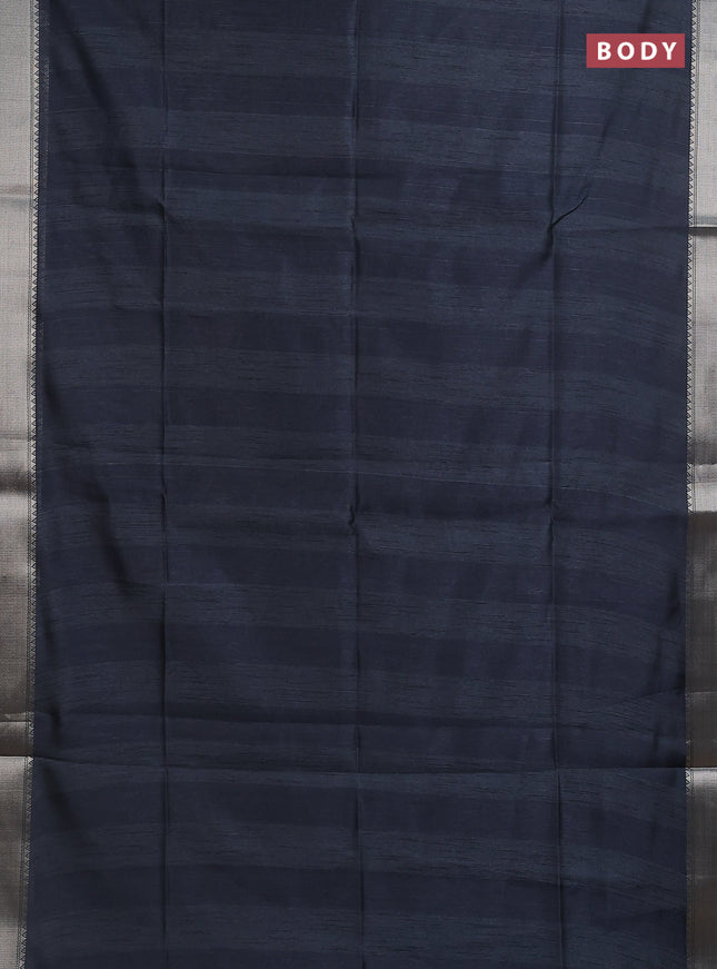 Semi dupion saree grey with plain body and madhubani printed pallu & blouse