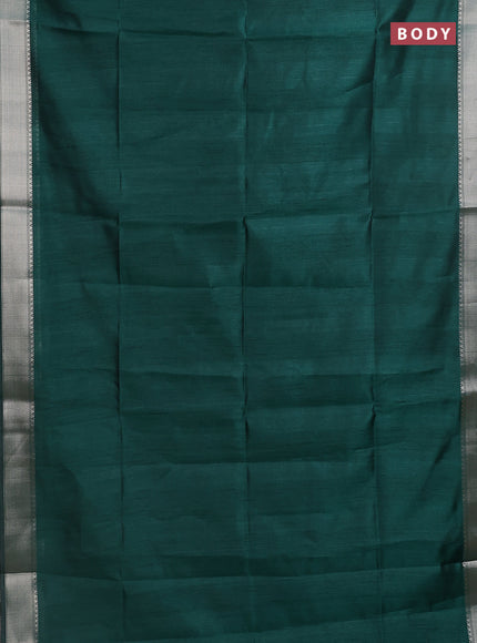 Semi dupion saree bottle green with plain body and madhubani printed pallu & blouse