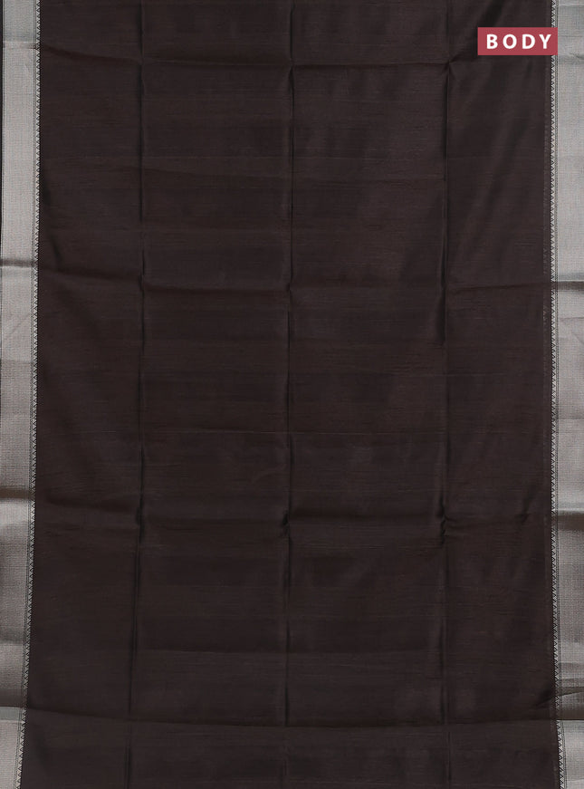 Semi dupion saree coffee brown with plain body and madhubani printed pallu & blouse