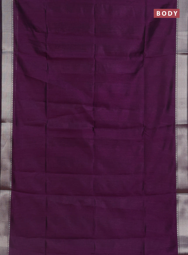 Semi dupion saree purple with plain body and madhubani printed pallu & blouse