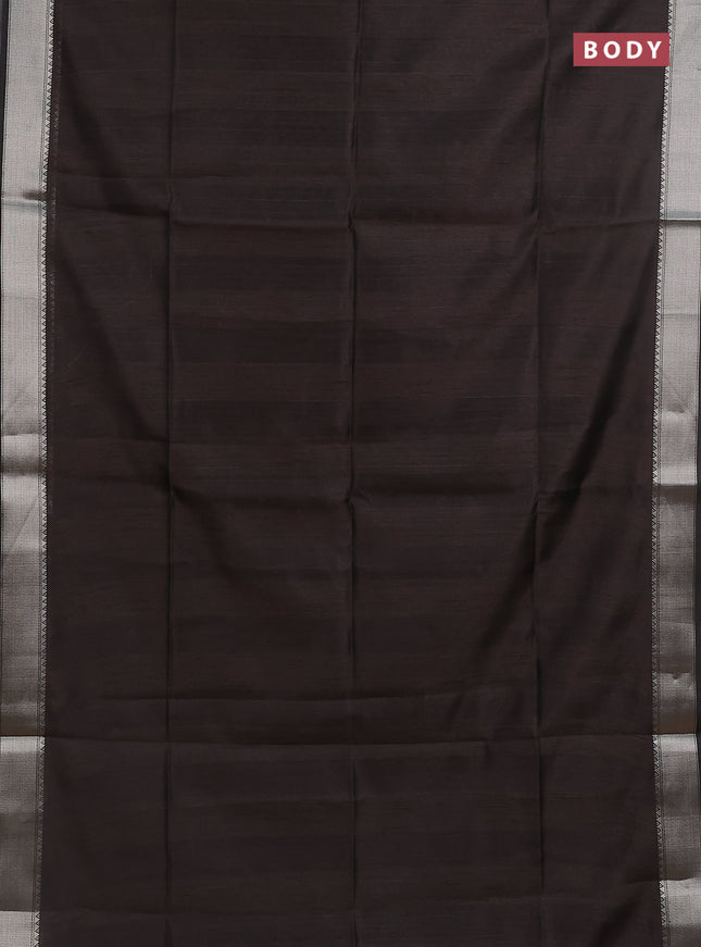 Semi dupion saree coffee brown with plain body and madhubani printed pallu & blouse