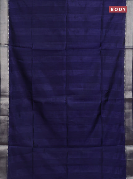 Semi dupion saree navy blue with plain body and madhubani printed pallu & blouse