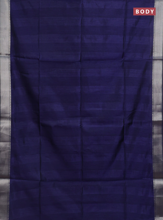 Semi dupion saree navy blue with plain body and madhubani printed pallu & blouse