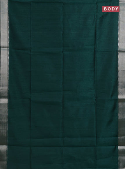 Semi dupion saree bottle green with plain body and madhubani printed pallu & blouse