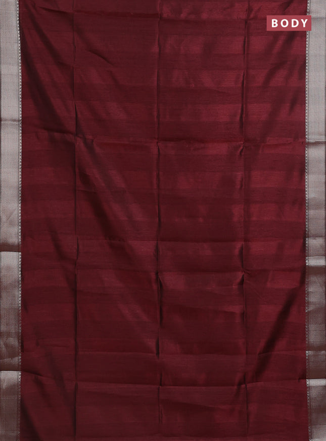Semi dupion saree deep maroon with plain body and madhubani printed pallu & blouse