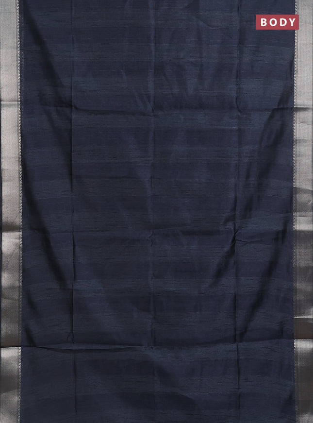 Semi dupion saree grey with plain body and madhubani printed pallu & blouse