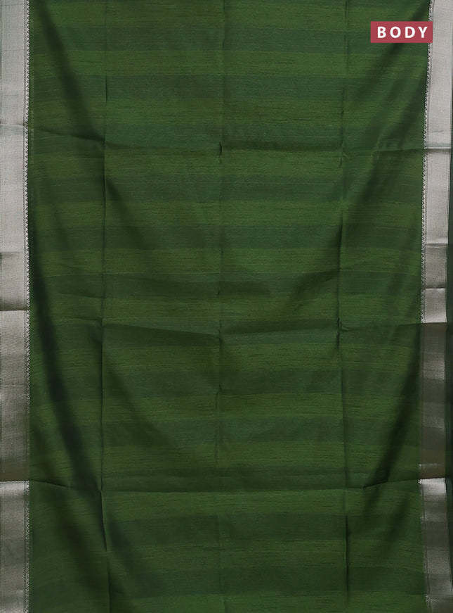 Semi dupion saree light green with plain body and madhubani printed pallu & blouse