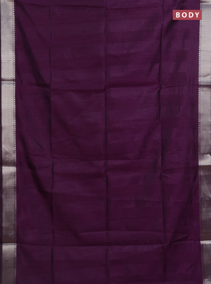 Semi dupion saree purple with plain body and madhubani printed pallu & blouse