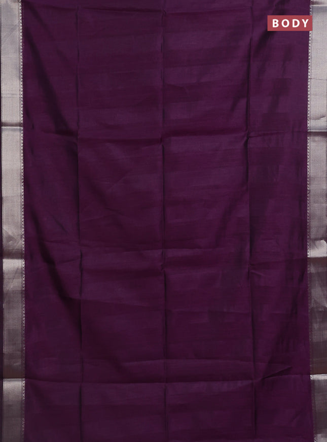 Semi dupion saree purple with plain body and madhubani printed pallu & blouse
