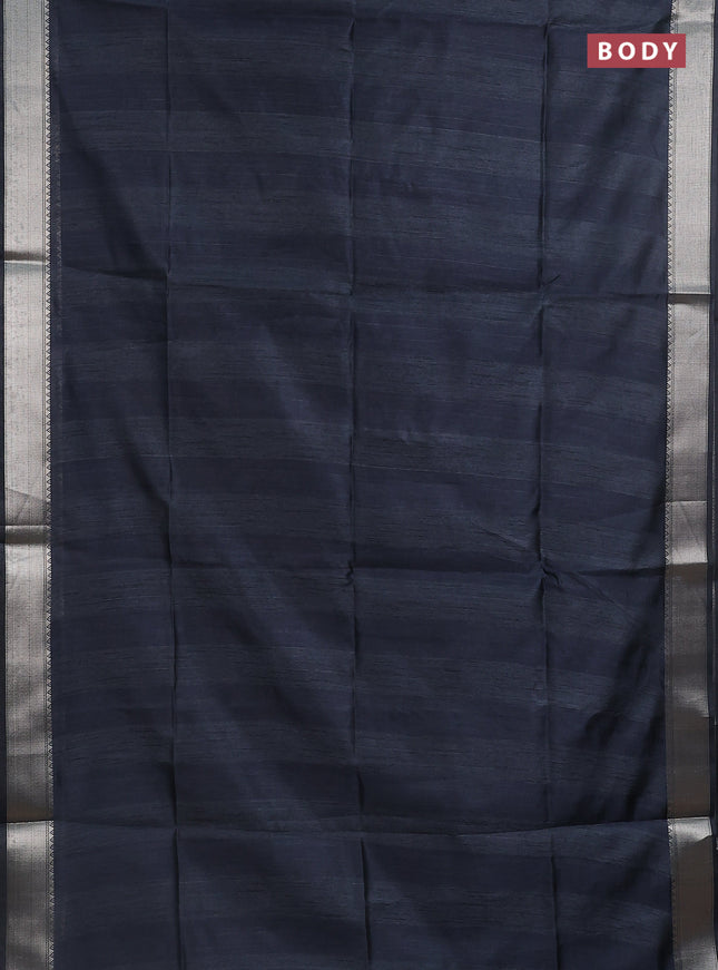 Semi dupion saree grey with plain body and madhubani printed pallu & blouse