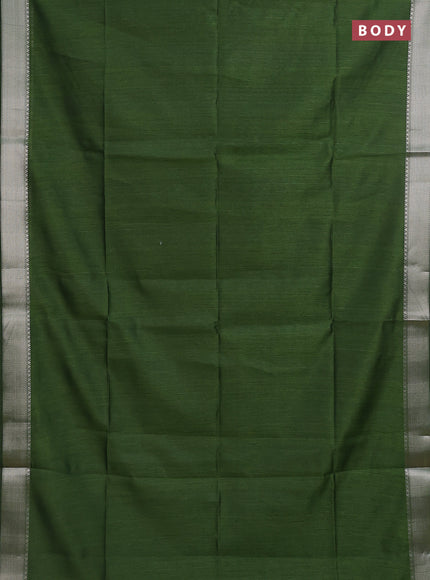Semi dupion saree light green with plain body and madhubani printed pallu & blouse