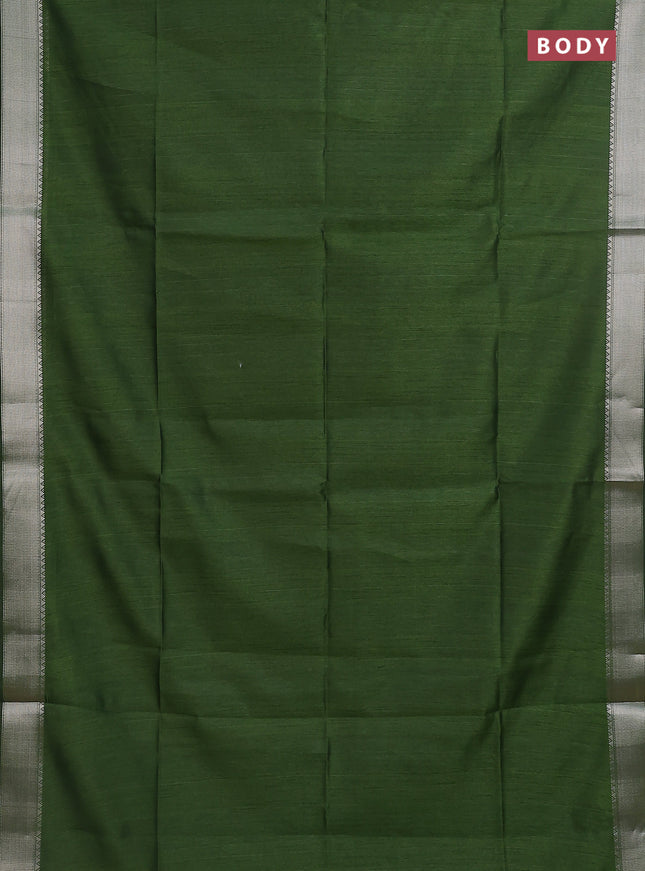 Semi dupion saree light green with plain body and madhubani printed pallu & blouse