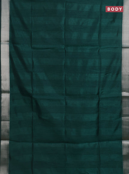 Semi dupion saree bottle green with plain body and madhubani printed pallu & blouse