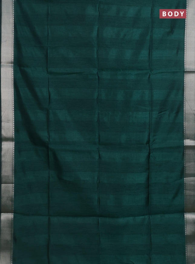 Semi dupion saree bottle green with plain body and madhubani printed pallu & blouse