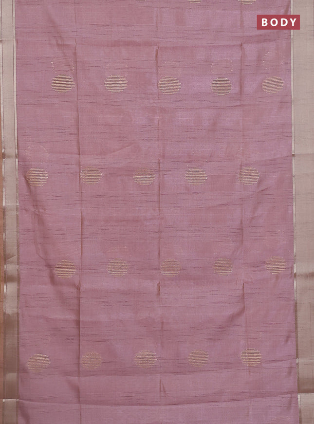Semi dupion saree peach pink with zari woven buttas and madhubani printed pallu & blouse