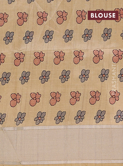 Semi dupion saree peach pink with zari woven buttas and madhubani printed pallu & blouse