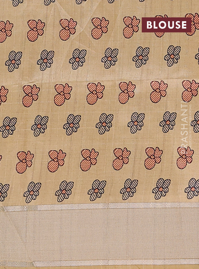 Semi dupion saree peach pink with zari woven buttas and madhubani printed pallu & blouse