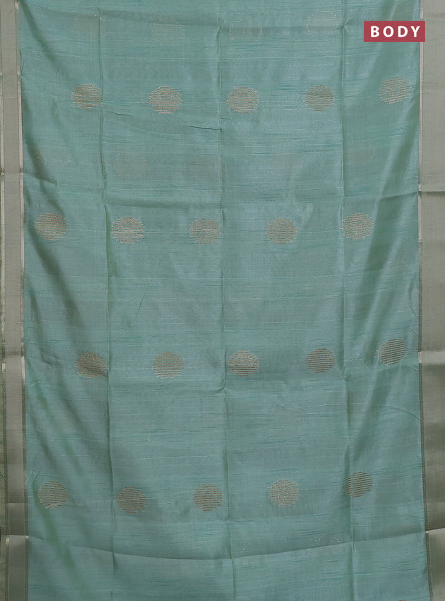 Semi dupion saree teal green with zari woven buttas and madhubani printed pallu & blouse