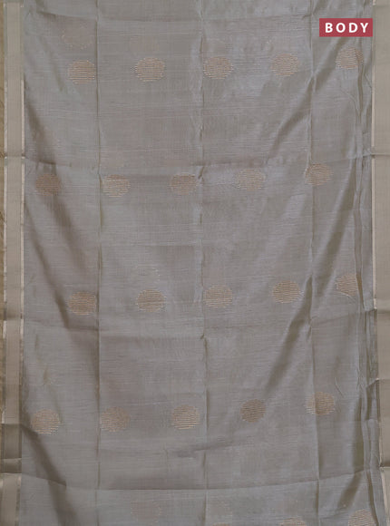 Semi dupion saree pastel grey with zari woven buttas and madhubani printed pallu & blouse