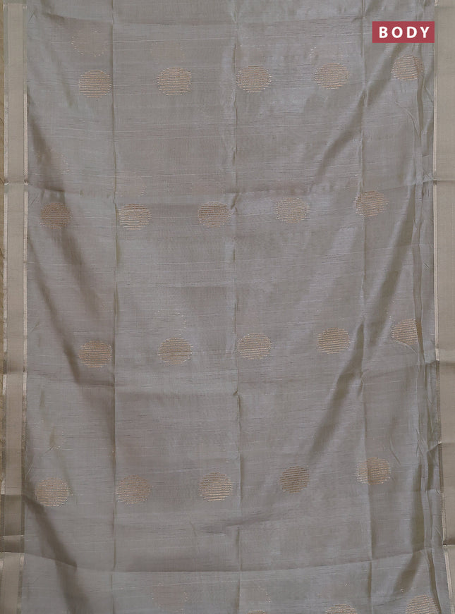 Semi dupion saree pastel grey with zari woven buttas and madhubani printed pallu & blouse