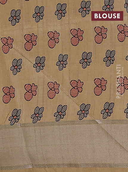 Semi dupion saree pastel grey with zari woven buttas and madhubani printed pallu & blouse