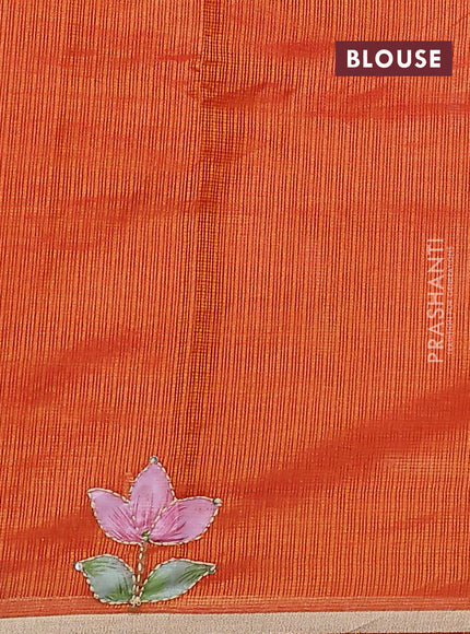 Kota saree rustic orange with hand prints & kantha stitch work and zari woven piping border