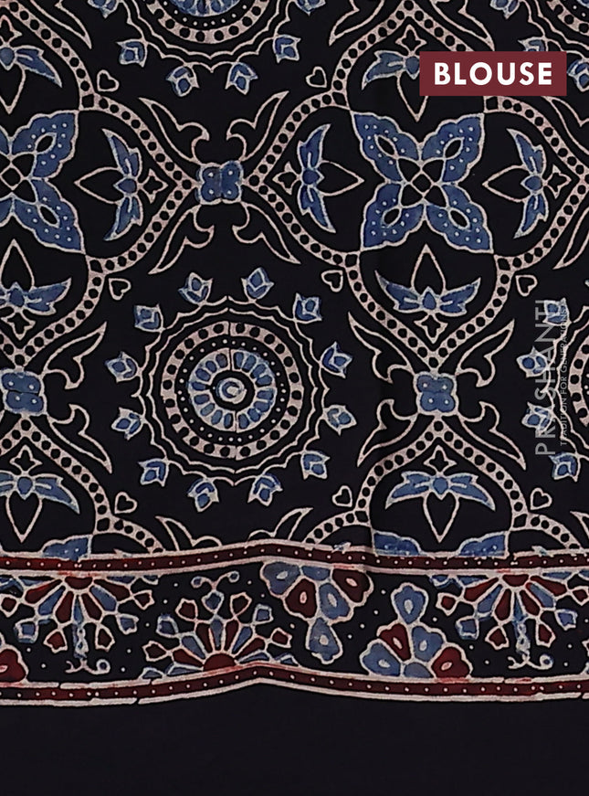 Modal silk saree black with allover ajrakh prints and printed pallu