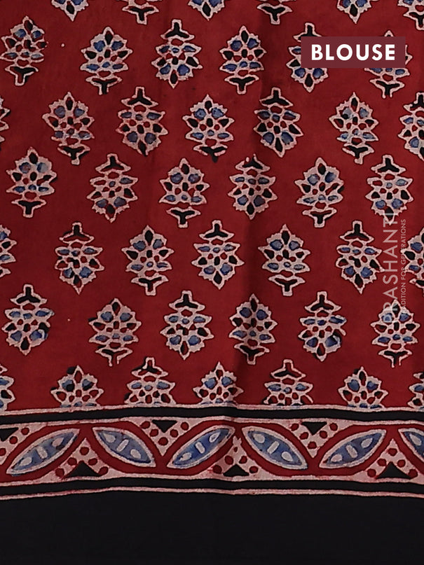 Modal silk saree maroon with allover ajrakh prints and printed pallu