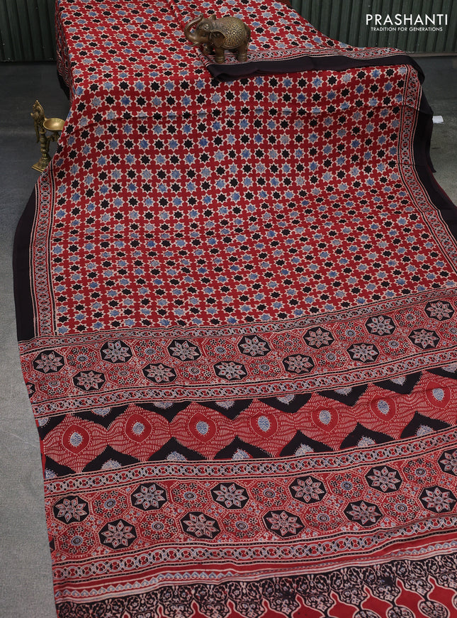 Modal silk saree red and black with allover ajrakh prints and printed pallu