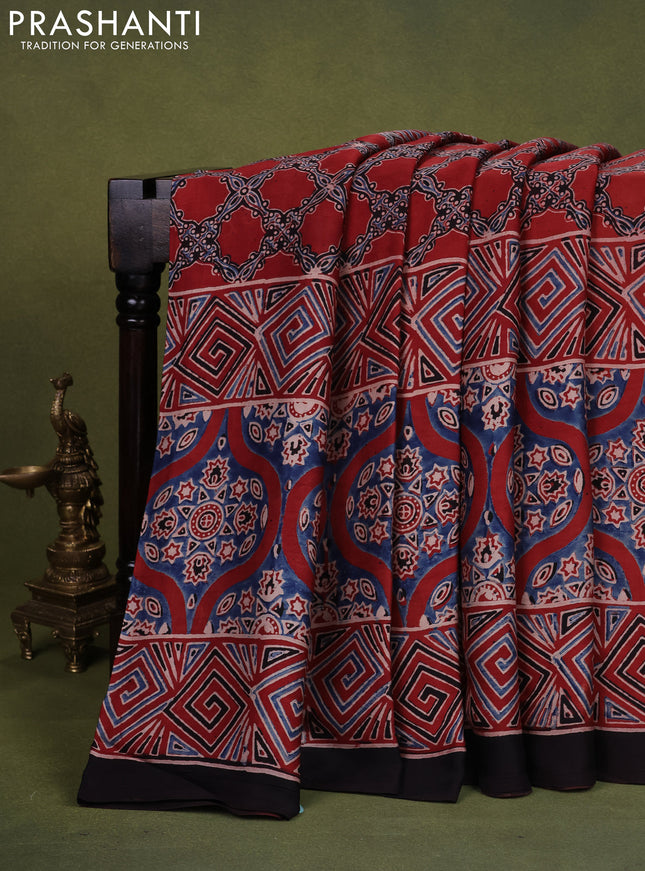 Modal silk saree maroon and black with allover ajrakh prints and printed pallu