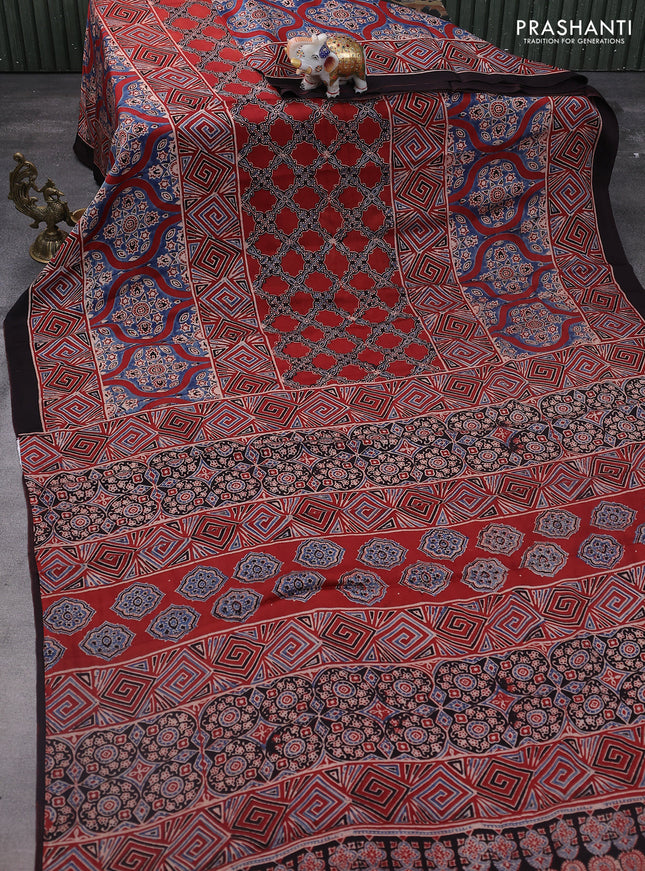 Modal silk saree maroon and black with allover ajrakh prints and printed pallu