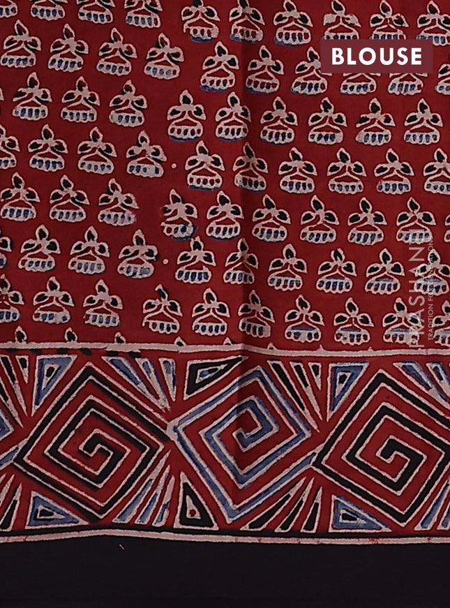 Modal silk saree maroon and black with allover ajrakh prints and printed pallu