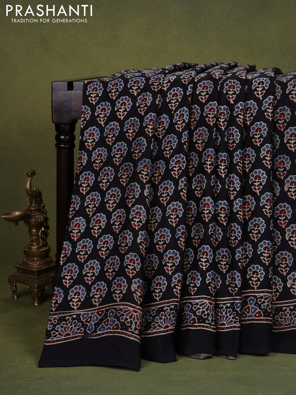 Modal silk saree black with allover ajrakh prints and printed pallu