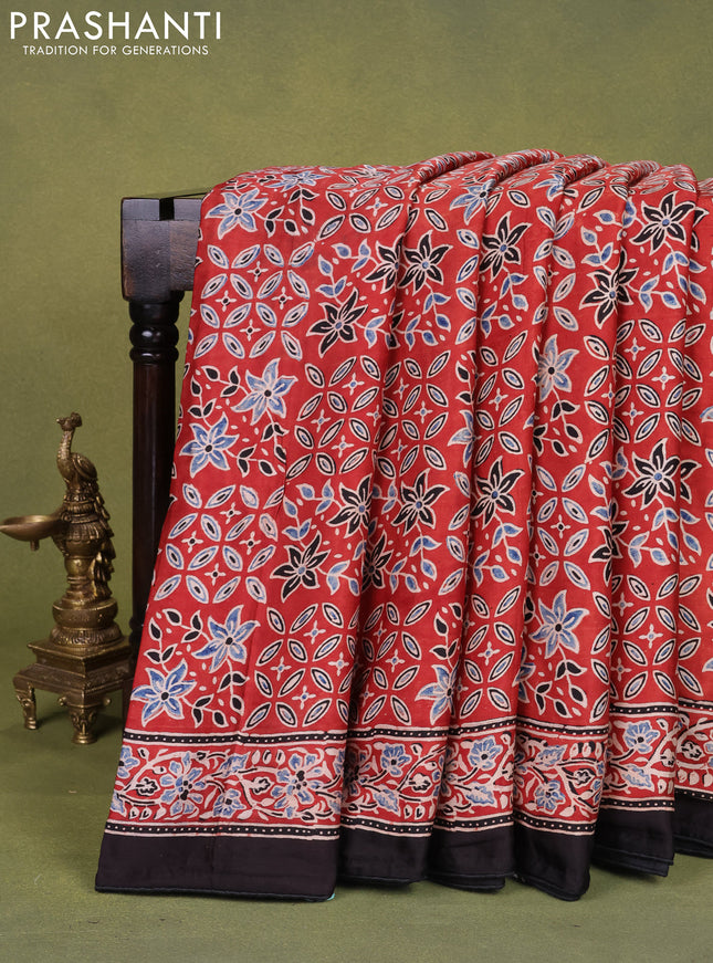 Modal silk saree red and black with allover ajrakh prints and printed pallu